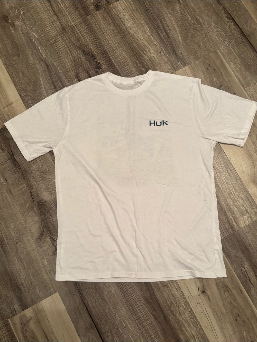 Huk White Short Sleeve Logo Tee with Navy Accent